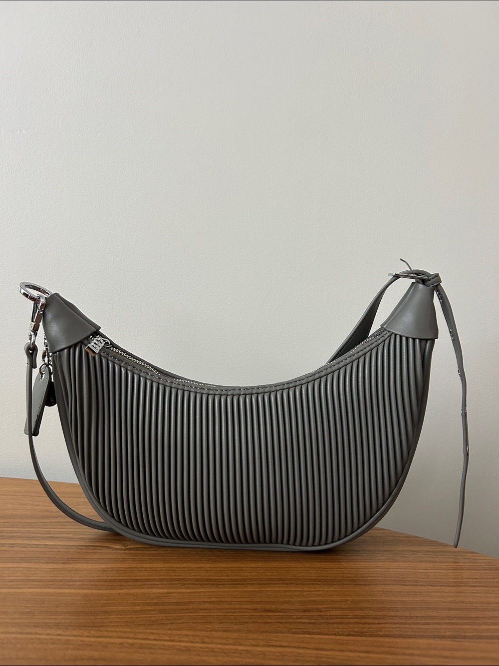 Pixie Mood Charcoal Ribbed Crescent Shoulder Bag